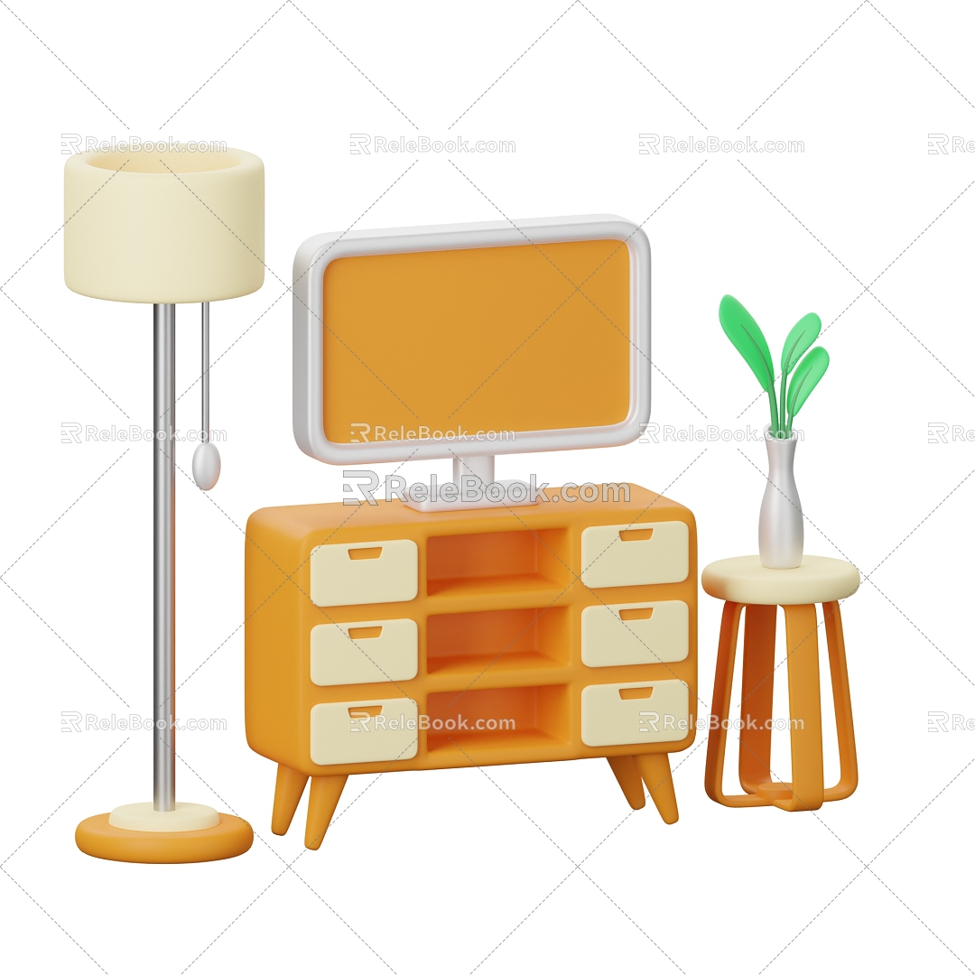 Modern Furniture Scene Floor Lamp TV Cabinet Cartoon Home Cartoon TV Cabinet 3d model