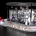 Elegant DECORTE Exhibition Booth Display With White Purple Spheres And Hanging Ornaments