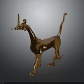 Golden Mythical Creature Sculpture With Horned Head Curved Tail And Clawed Feet