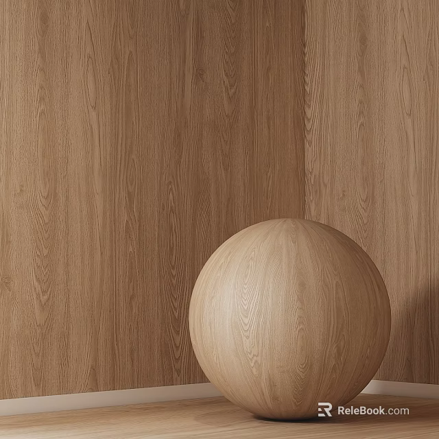 Natural Wooden Sphere Decorative Piece On Tabletop With Wood Grain Background Design 3d model 