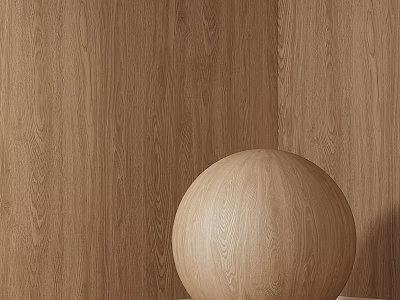 Natural Wooden Sphere Decorative Piece On Tabletop With Wood Grain Background Design 3d model