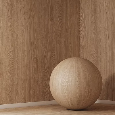 Natural Wooden Sphere Decorative Piece On Tabletop With Wood Grain Background Design 3d model