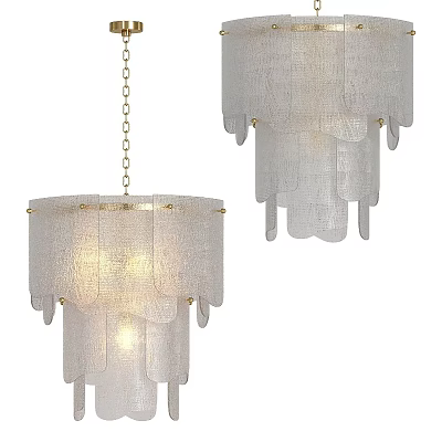 Elegant Tiered Linen Chandelier with Gold Accents and Warm Soft Lighting 3d model