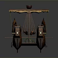 Ancient Wooden Ship Model With Decorative Carvings Detailed Hull Canvas Sail And Ropes