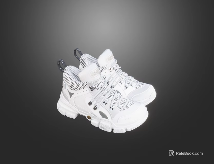 White Sneakers With Mesh Upper Thick Sole Stylish Laces And Modern Design 3d model 
