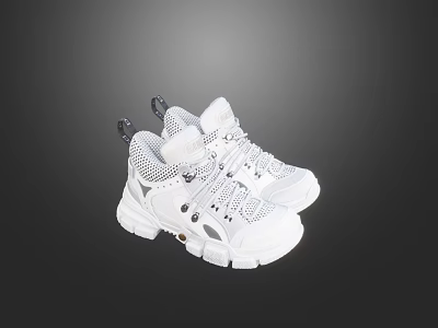 White Sneakers With Mesh Upper Thick Sole Stylish Laces And Modern Design 3d model