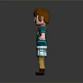 Cartoon Style Game And Movie Character With Brown Hair Blue Shirt Yellow Belt Standing Pose
