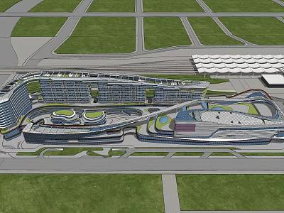 Modern Office Complex With Curved Structures Green Spaces And Roof Gardens 3d model
