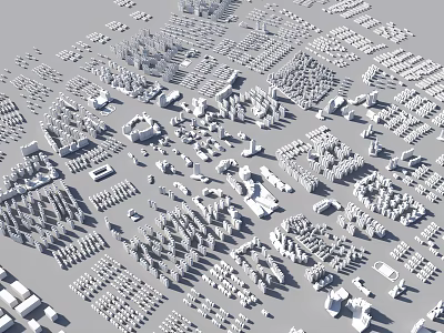 Detailed Aerial Planning of Urban City Layout With Architectural Models Gray Buildings and Streets 3d model