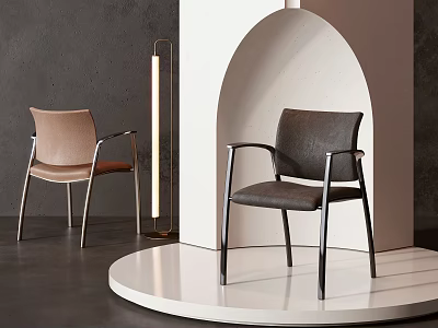 Light Brown and Dark Gray Modern Leisure Chairs with White Arch Floor Lamp Round Platform 3d model