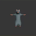 Cartoon Style Teal Fluffy Rat with Pink Ears Nose and Paws Standing with Arms Outstretched