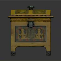 Decorative Chest with Yellow Base Colorful Patterns and Egyptian Style Carvings
