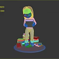 Woman Standing on Pile of Books Holding Open Book Surrounded by Colorful Books