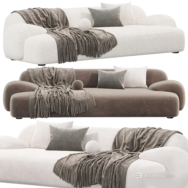 Stylish White And Brown Sofa Designs With Cozy Blanket And Pillows 3d model 