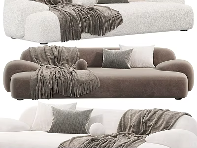 Stylish White And Brown Sofa Designs With Cozy Blanket And Pillows 3d model