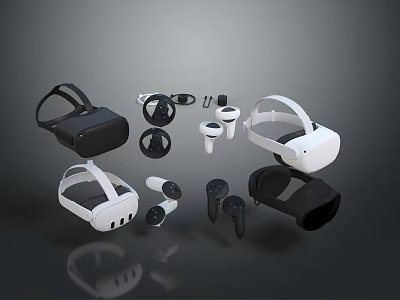 Black And White Modern VR Headsets And Controllers Electronic Devices Showcase 3d model