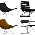 Modern Leather Leisure Chairs in Black and Brown with Metal Frames and Stackable Design