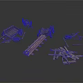Vintage Wooden Cart Models With Scattered Broken Parts And Components