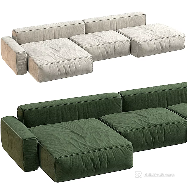 Modern Upholstered Sectional Sofa With Light Gray And Dark Green Modular Square Cushions 3d model