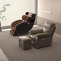 Brown Black Leather Massage Chair With Ottoman In Modern Interior On Textured Rug