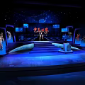 Stunning Star Avenue Stage Design with Blue Lighting Steps Large Screens and Silhouettes