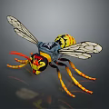 Wasp 3D Model With Detailed Yellow Black Body Transparent Wings Orange Legs Red Yellow Head
