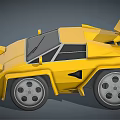 Yellow Low Poly Style Sports Car With Large Wheels And Rear Spoiler