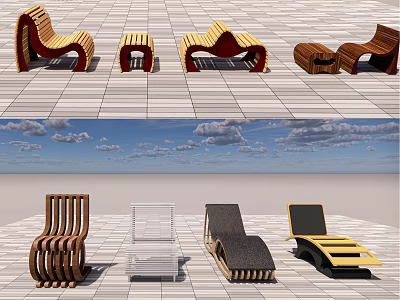 Stylish Outdoor Lounge Chairs With Wooden Frames And Comfortable Designs 3d model