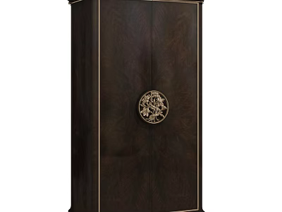 Classic Dark Wood Wardrobe Design With Intricate Golden Carved Handle And Elegant Frame Detailing 3d model