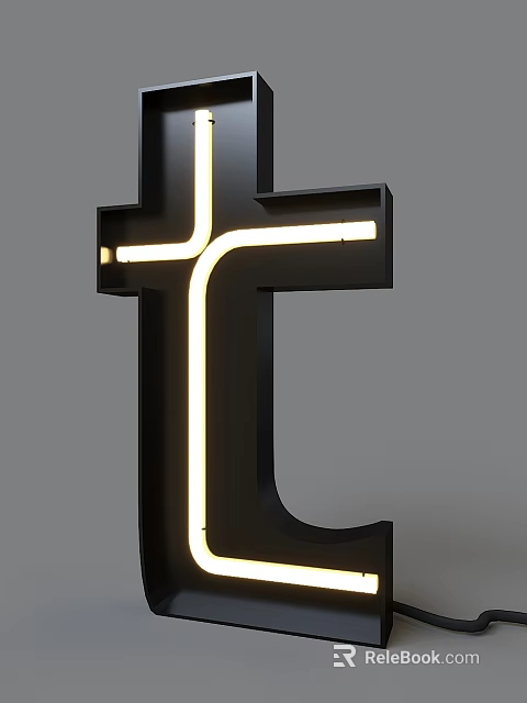 Modern Letter T Shaped Decorative Light With Black Frame And Yellow Lighting For Indoor Decoration 3d model 