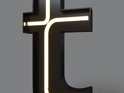 Modern Letter T Shaped Decorative Light With Black Frame And Yellow Lighting For Indoor Decoration 3d model