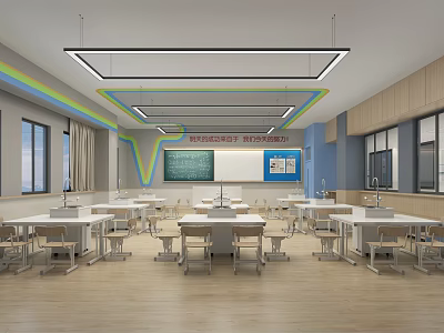 Modern Wooden Wine Rack Design With Blue Walls And Colorful Decorative Lines 3d model