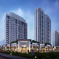 High Rise Modern Residential Building Complex With Retail Shops And Landscaped Gardens