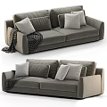 Modern Gray Two Seater Sofa With Soft Pillows And Knitted Blanket 3d model
