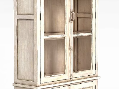 Tech Exhibition Hall Featuring White Wooden Display Cabinet With Glass Doors And Drawers 3d model