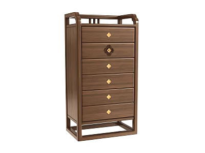 Dark Brown Wooden Chest of Drawers with Golden Handles Sturdy Structure and Traditional Design 3d model