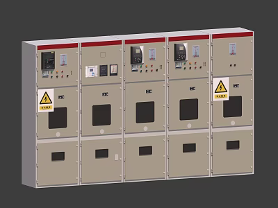 Heavy Duty Industrial Electrical Control Cabinet with Multiple Units Meters Buttons and Warning Labels 3d model