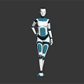 Humanoid Robot With White And Blue Mechanical Body In Standing Pose