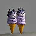 Cartoon Character Ice Cream Cones With Purple Swirl Yellow Waffle Cone Black Hair Red Decor