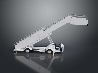 White Aircraft Boarding Stairs Truck Parked On Gray Background With Reflection 3d model