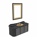 Modern Luxury Washbasin Design With Golden Basin And Black Marble Countertop And Cabinet