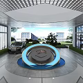 Shopping Mall Lobby With Large Windows Natural Light Central Circular Installation Green Plants Sleek Floor