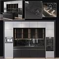 Modern Kitchen Cabinets Design With Marble Backsplash And Built In Appliances 3d model