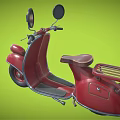 Red Vintage Scooter With Rearview Mirrors Headlight And Seat On Green Background