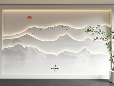 Chinese Landscape Painting Background Wall Ink Landscape Painting Background Wall Living Room Sofa Background Wall Restaurant Background Wall 3d model