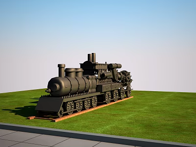 Black Steam Train Model Showcased On Green Grass With Blue Sky Background 3d model