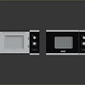 Modern Kitchen Appliances Two Microwave Ovens With Open Closed Doors Black Silver Design