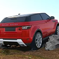 Red SUV Parked On Rocky Terrain With Green Grass And Scenic Outdoor View