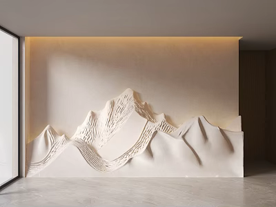 Beige Textured Background Wall With 3D Mountain Relief And Modern Lighting 3d model