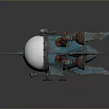 Cosmic Exploration Spaceship Featuring Silver Spherical Body Blue Sections And Red Engines